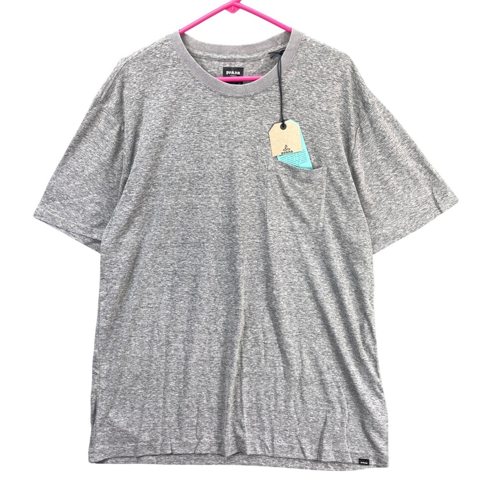 Prana Cardiff SS Pocket T-Shirt Mens XXL Heather Gray Slim Fit Hemp Blend Casual